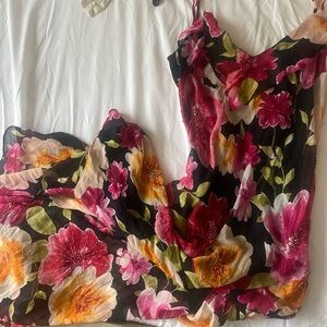 Sue Wong Black Dress with Pink and Red Floral Design